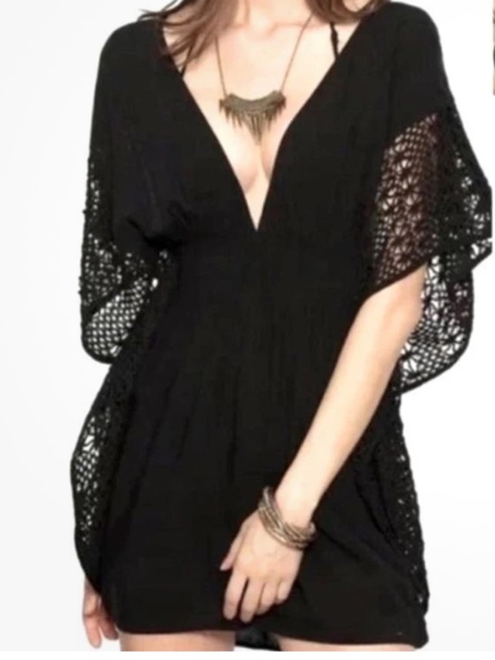 Victoria's Secret Black Crochet-Sleeve V-Back Swim Coverup Tunic - Picture 2 of 12